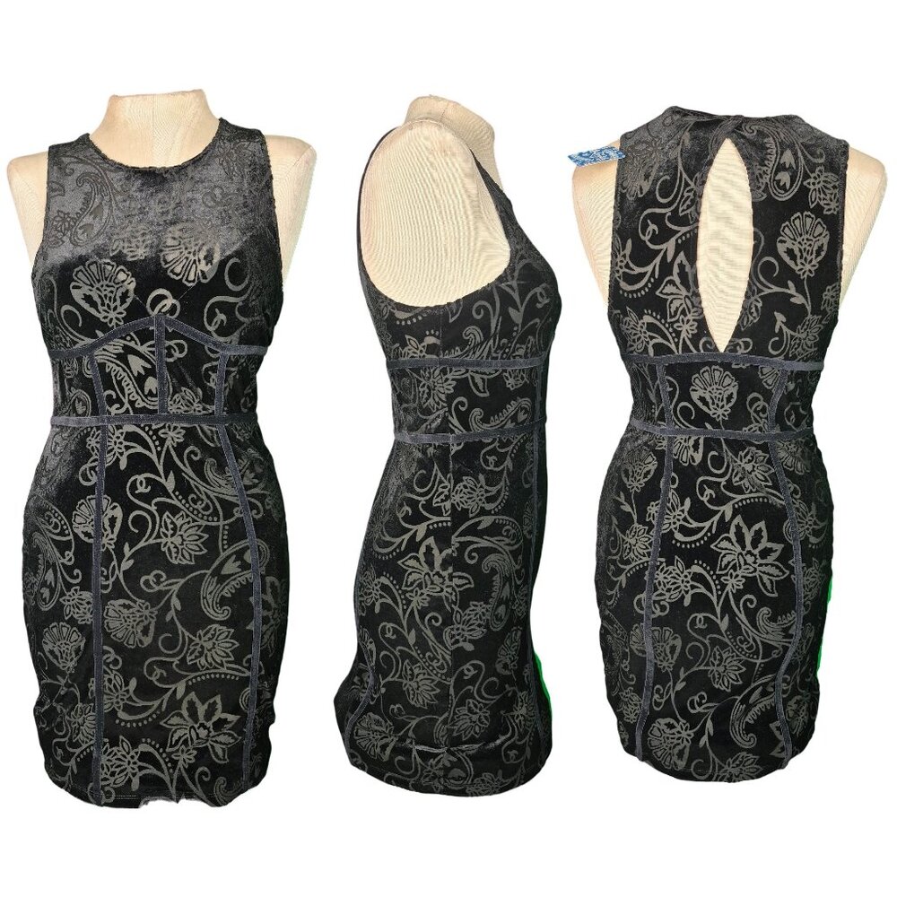 NWT Black Free People Intimately Velvet Burnout Babe Bodycon Dress Size S